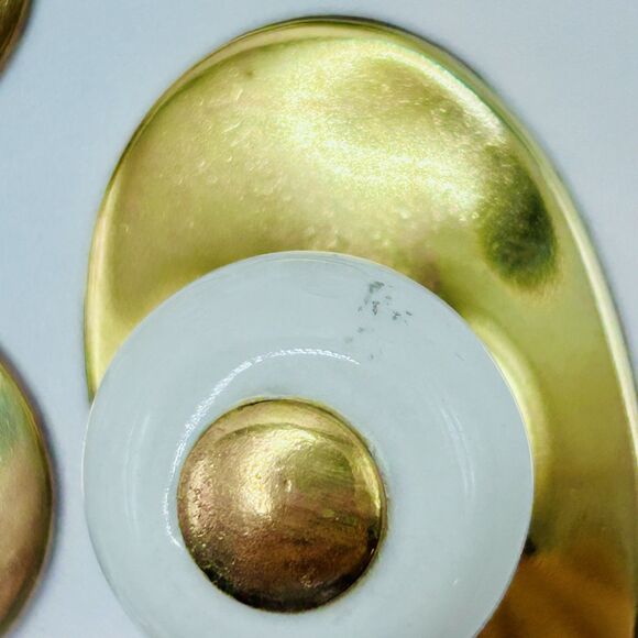 Vintage Keeler Brass Oval Porcelain Drawer Knobs Pulls Set of 8 - Picture 7 of 8